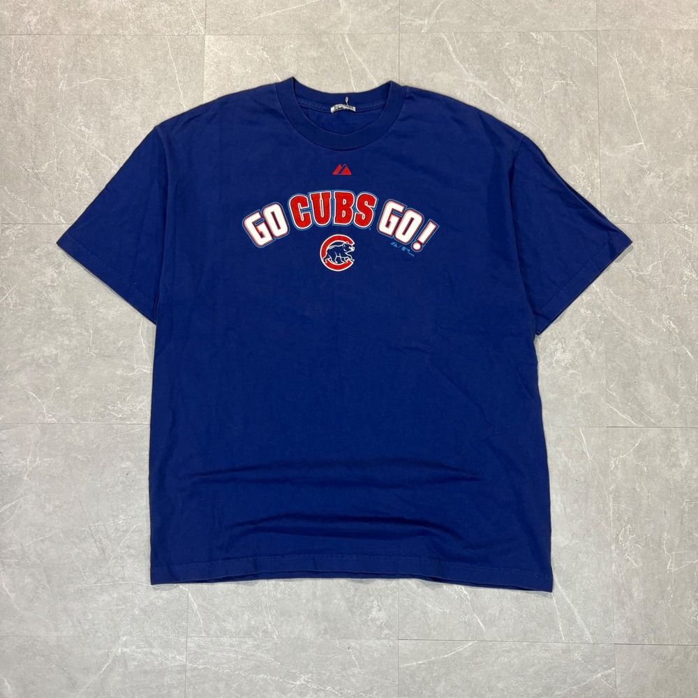 Majestic Chicago Cubs Go Cubs Go T-Shirt Mens XL Blue 2008 MLB Baseball Tee